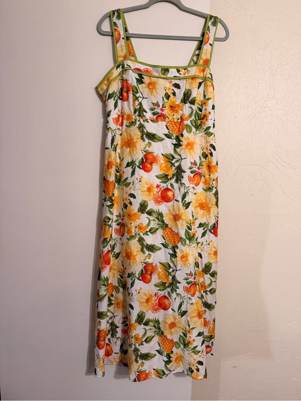 Floral Fruit Print Sundress - Yellow & Green tagged a 2x fits like a M/L